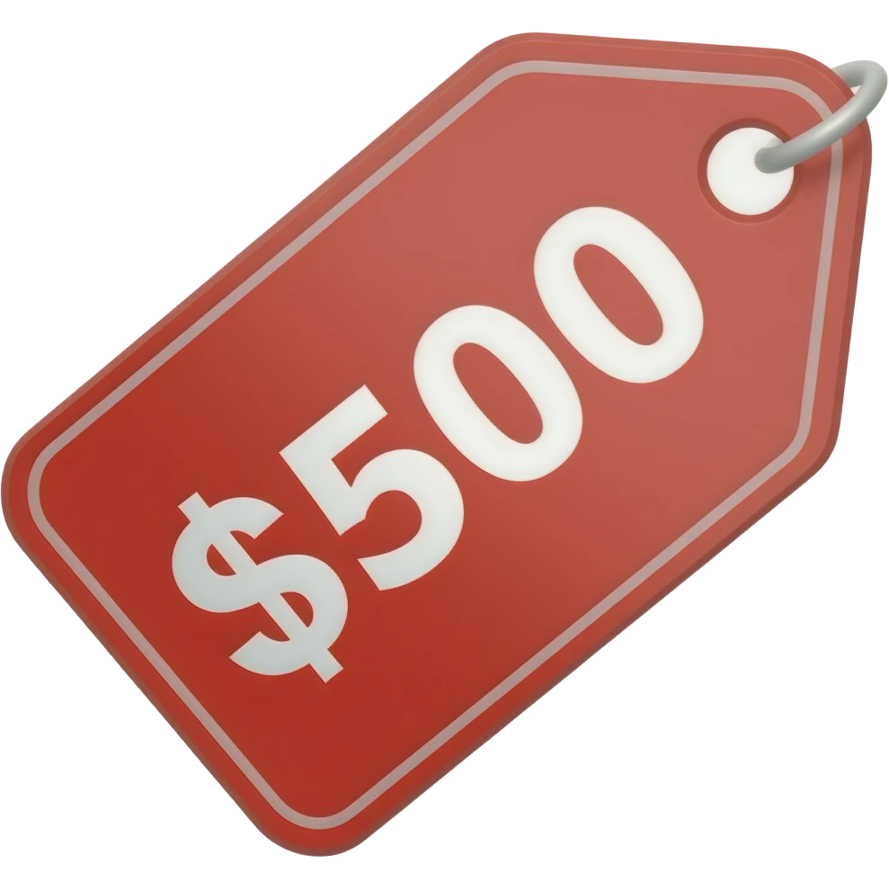 hazme una etiqueta de descuento que sea roja y diga $500 emoji