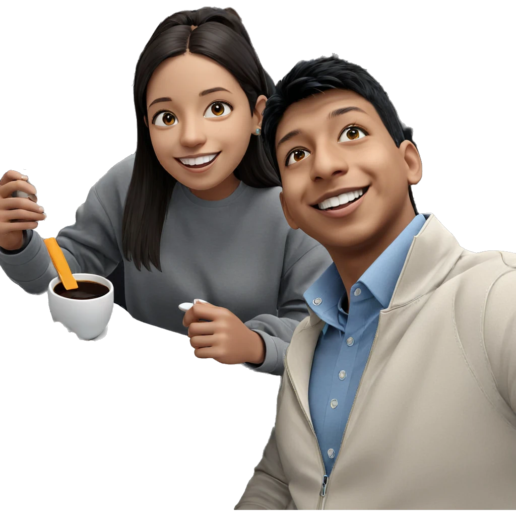 smiling girl with coffee cup emoji