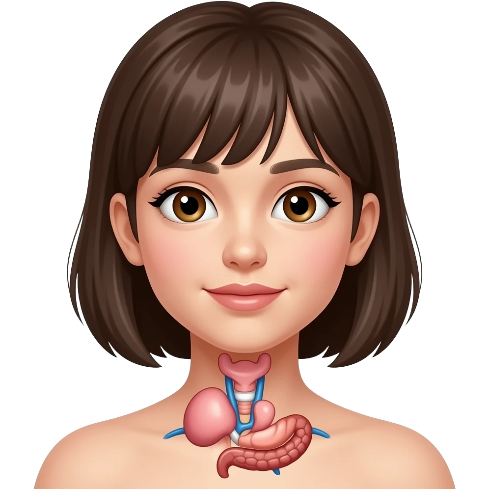 girl with visible pituitary gland, thyroid gland, pancreas emoji