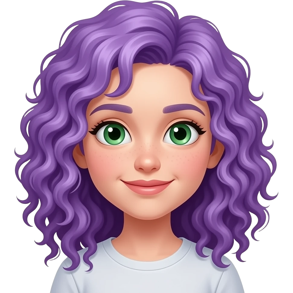 white girl with curly purple hair and green eyes emoji