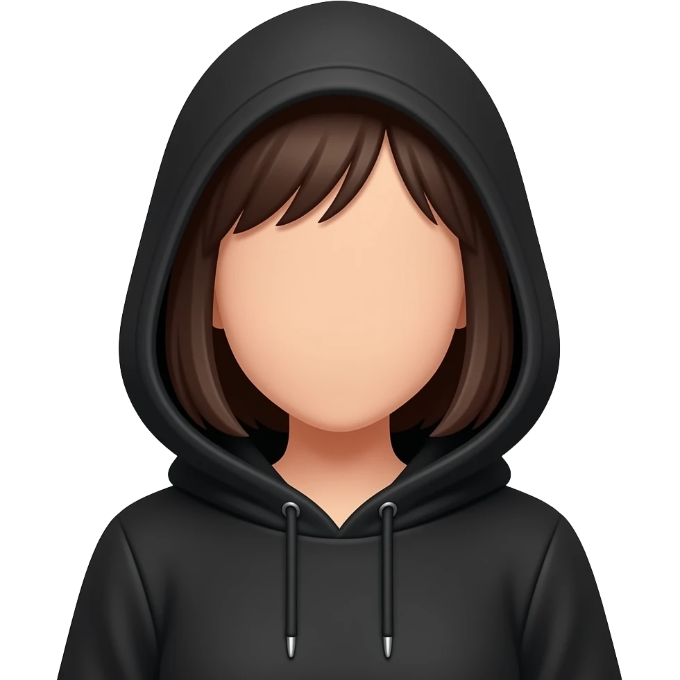Момиче с дъкга тъмна кафява коса и Бритон да не и се вижда лицето с бритончето и черно женско худи emoji