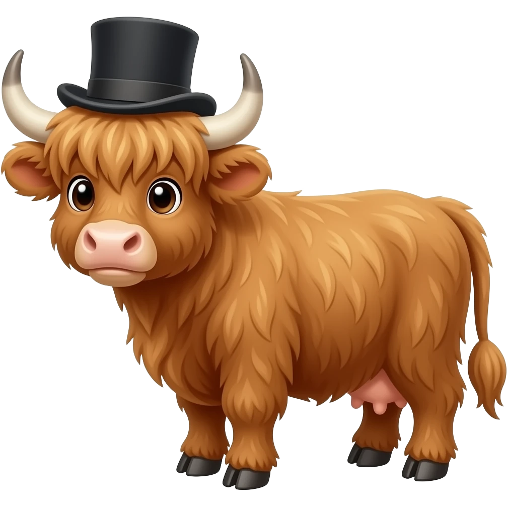 Cute highland cow with a top hat emoji