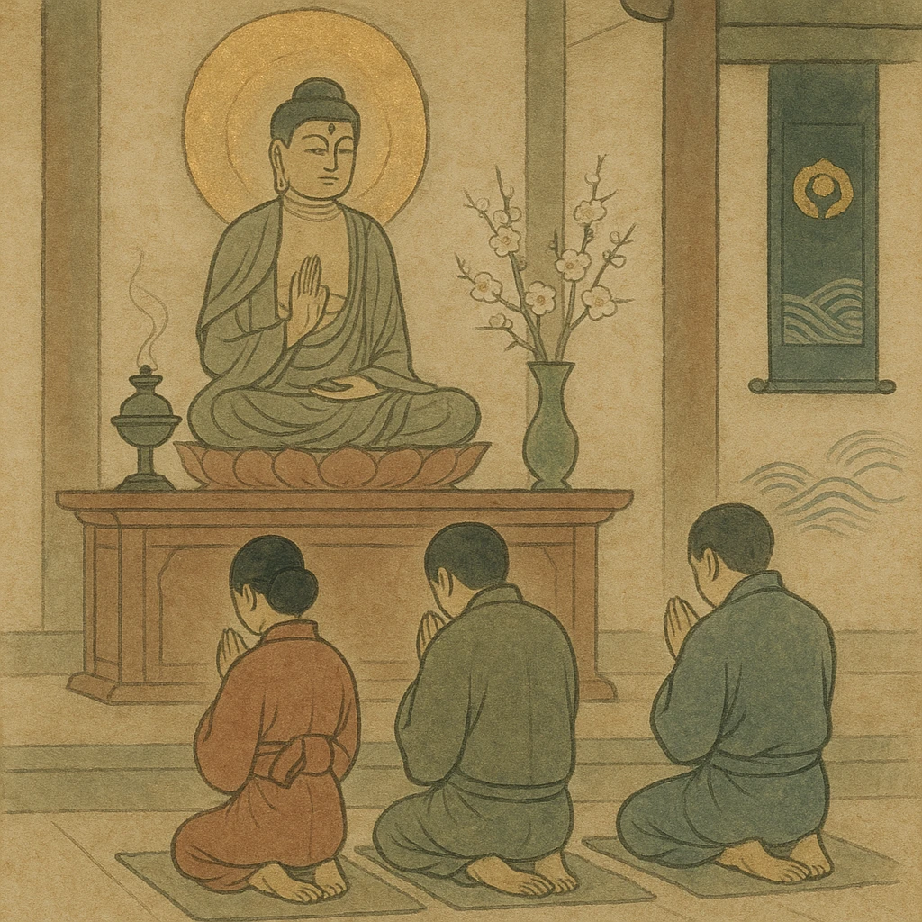 people praying in a Buddhist temple emoji