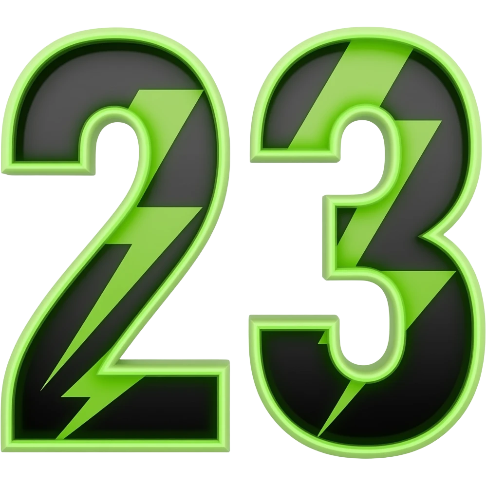 23T in neon green and black for racing numbers and lightening bolts emoji