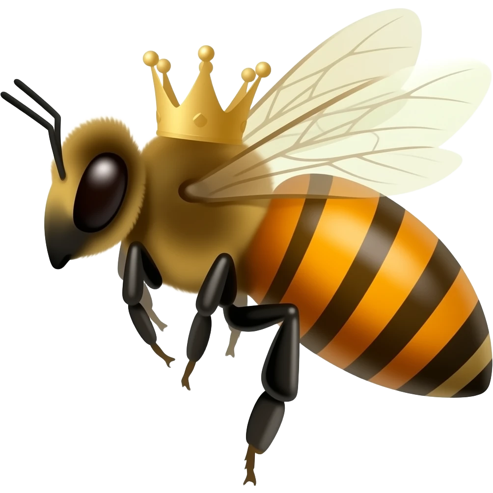 Queen honey bee with long Orange abdomen and crown on the side emoji