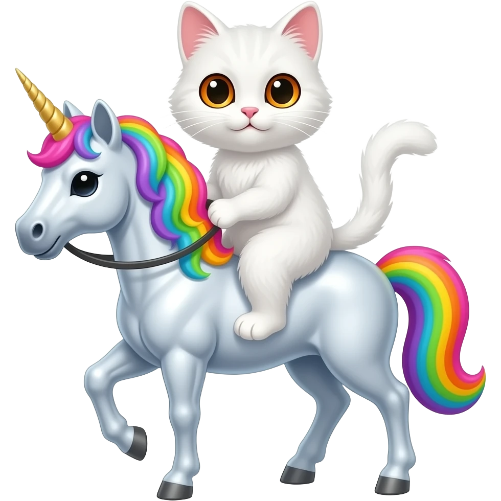White Cat riding unicorn emoji
