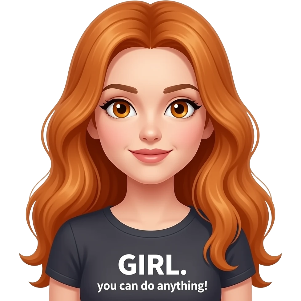 sexy girl with overlong ginger hair and ginger eyes a top with GIRL... you can do anything! written on it emoji