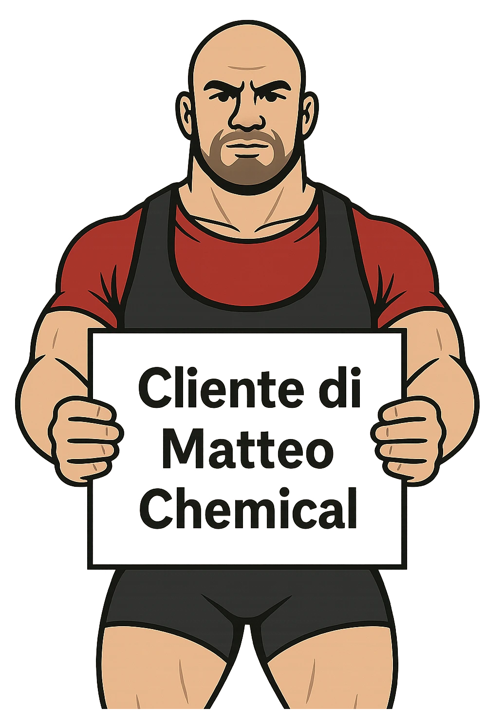 Powerlifter con in mano una targa o un foglio con scritto "Cliente di Matteo Chemical" emoji