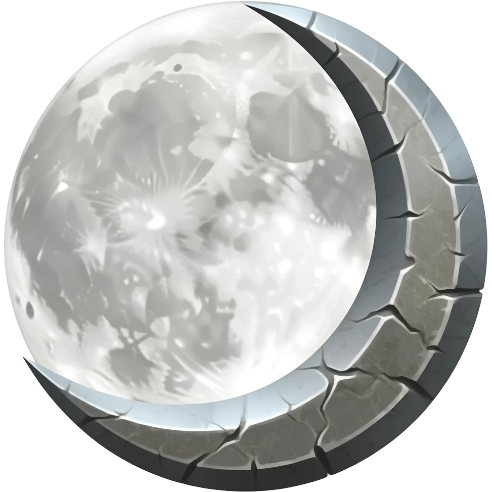 a fallen moon‑crescent blade, its engraved metal gleaming faintly on stone, emoji