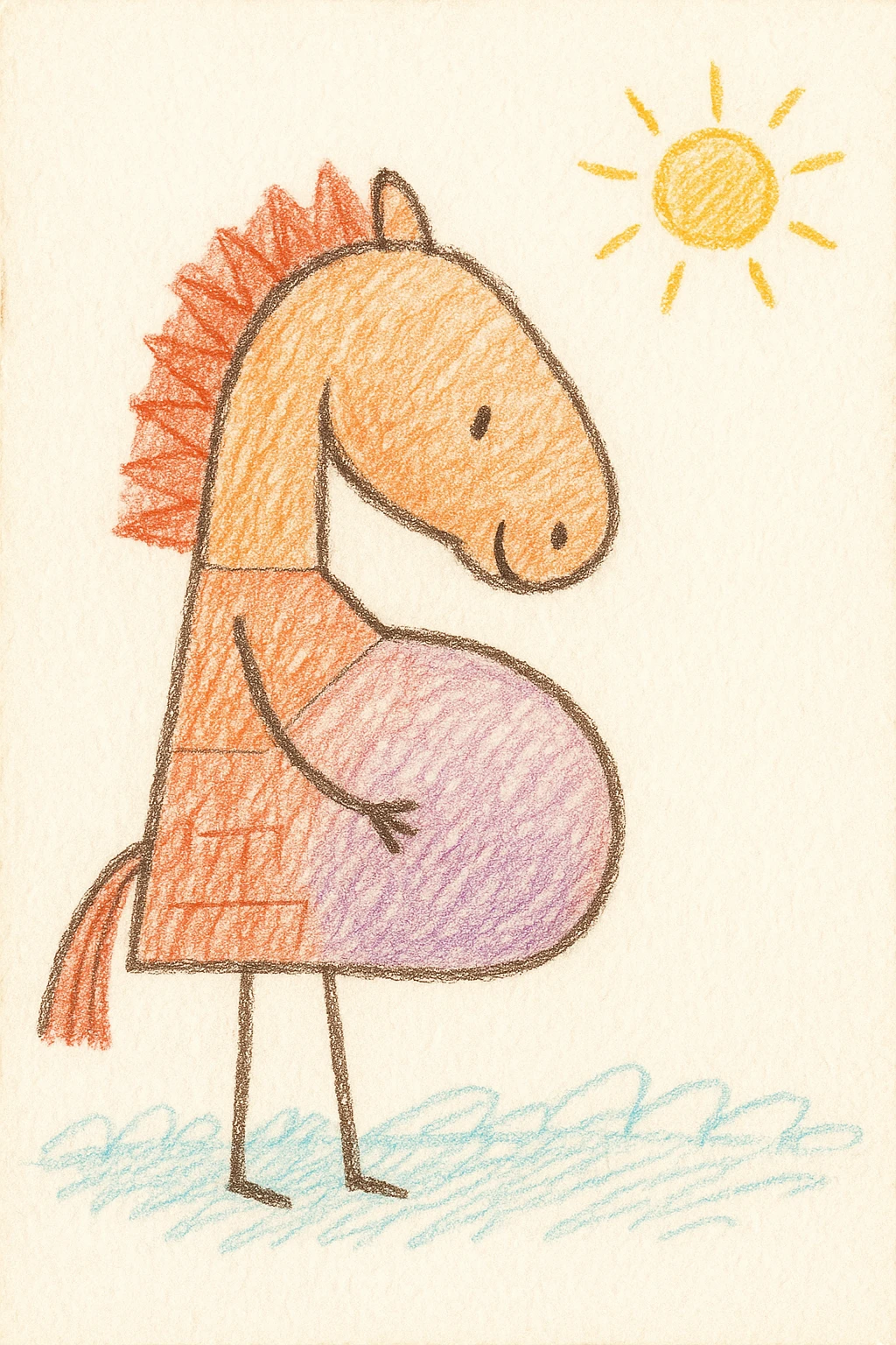 pregnant trojan horse in a children's book illustration style, looking lovingly at its belly, soft colors emoji