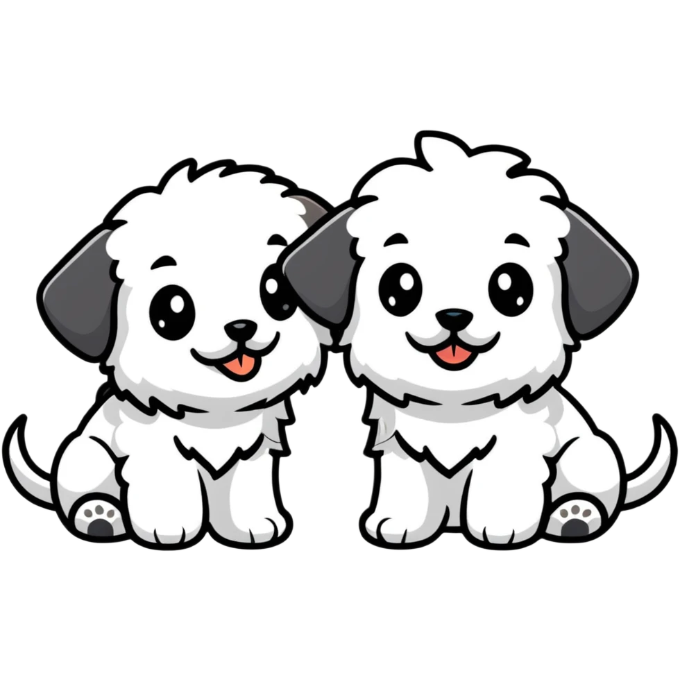 two realistic maltipoo puppies with curly fur emoji