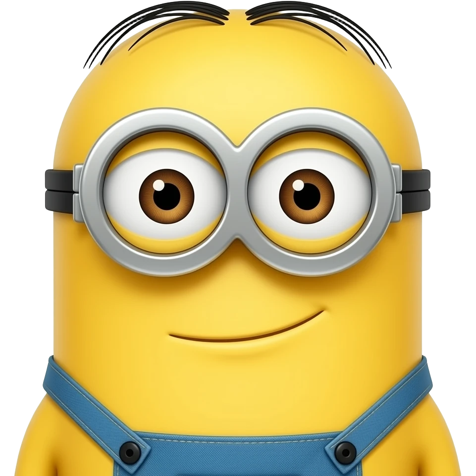 Minions realista com queixo anguloso e rosto humanoide. emoji