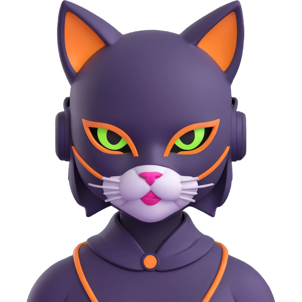 3D cat girl hybrid, cyberpunk style, neon highlights, cat mask, urban night setting emoji