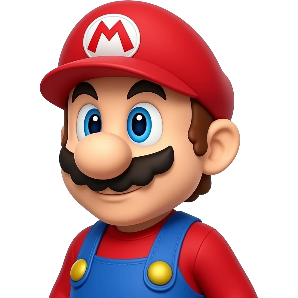 Super Mario looking slightly to the left, confident expression, 3D emoji render, soft shadows emoji