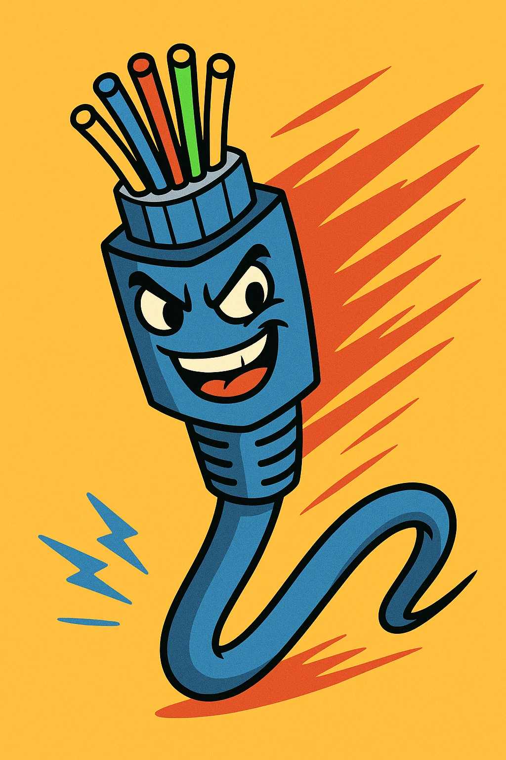 An optical cable depicted in an aggressive or playful manner, symbolizing high-speed internet. emoji