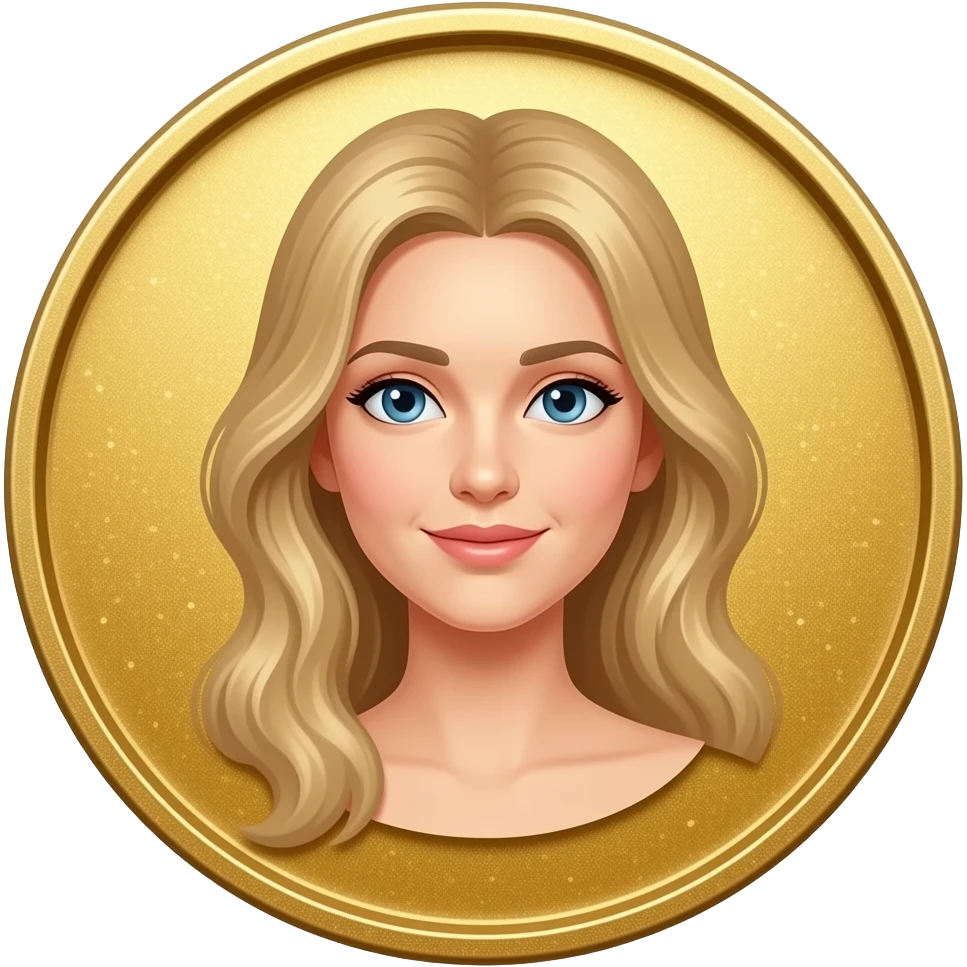 an old gold coin with a lot of glitter, and a woman shaped not a man emoji