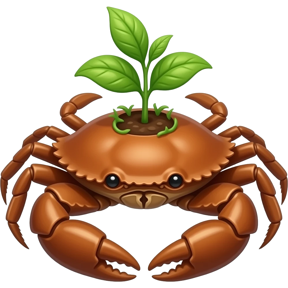 A Brown crab with a plant growing on its back emoji