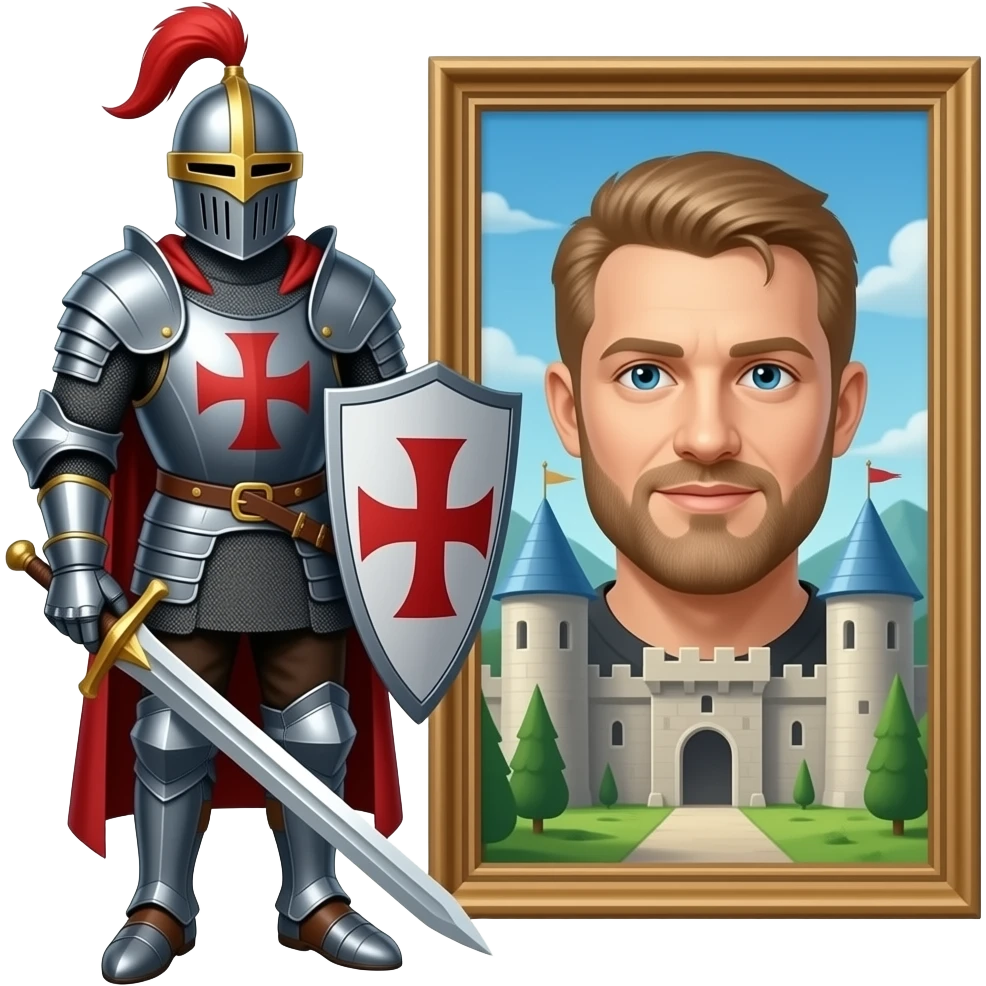 Un caballeros templarios con espada junto a un castillo emoji