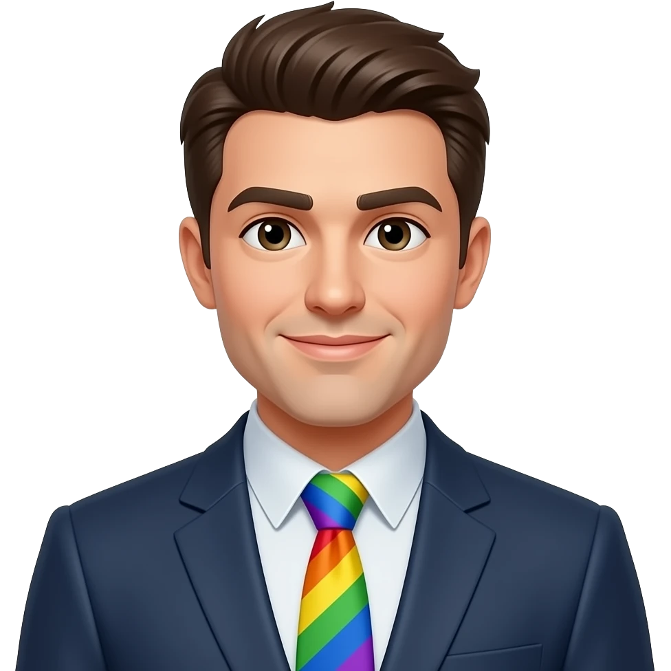 man wearing multi rainbow color big tie emoji