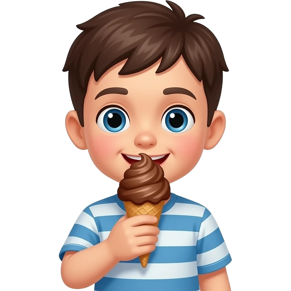 A boy eating chocolate ice cream emoji