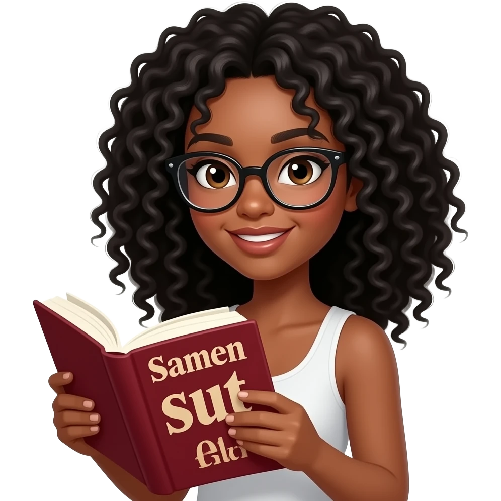 Sexy Smut book white skin female reader With curly black hair and glasses emoji