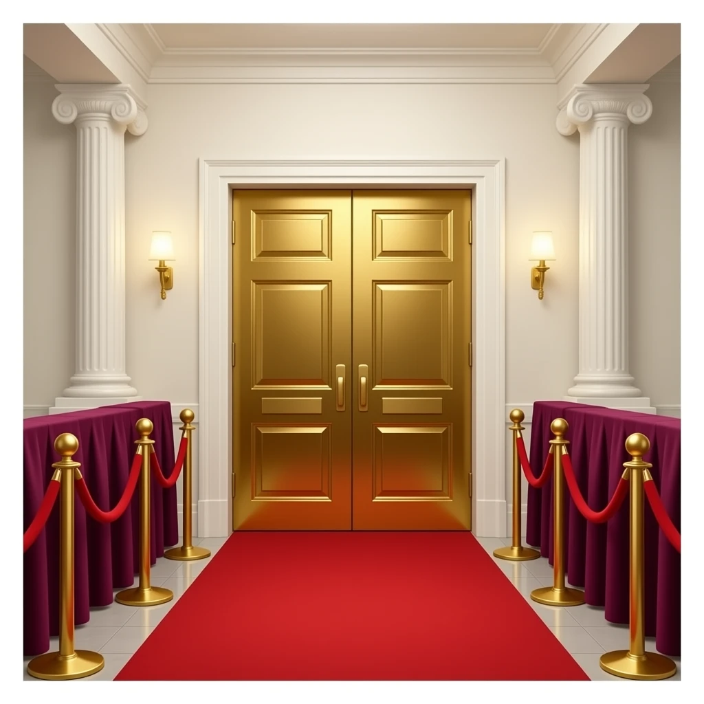 Red carpet entrance to door with red velvet crowd dividers emoji