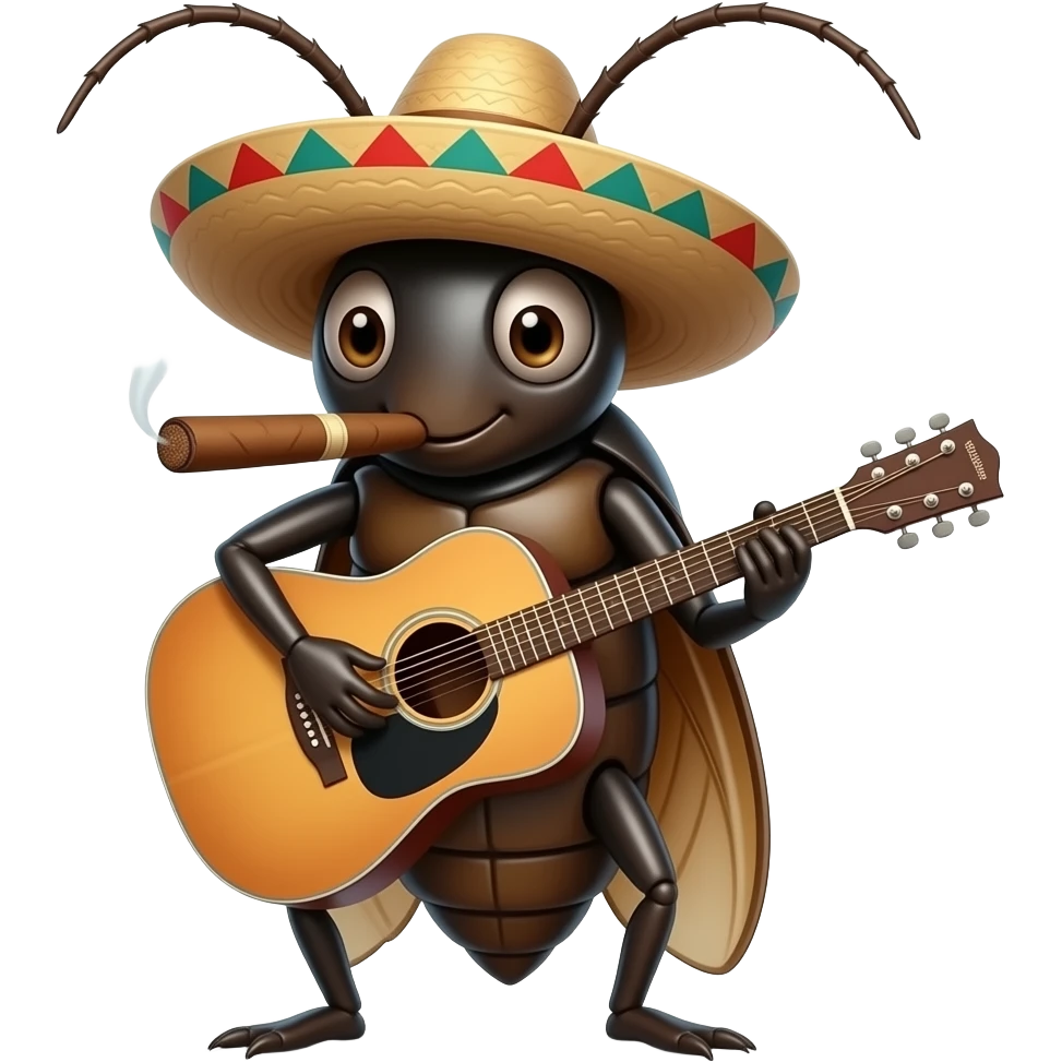 cockroach wearing a sombrero smoking a cigar and playing the guitar emoji