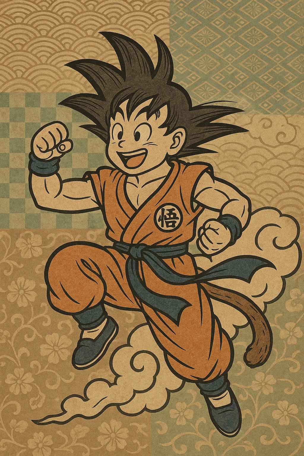 Goku, spiky hair, orange gi, energetic, anime style emoji