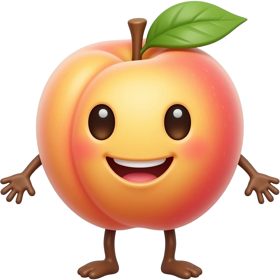 peach emoji with legs and arms and simley face emoji