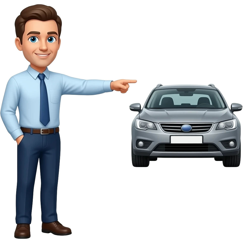 a man  is standin pointing directly to a car from the distance emoji