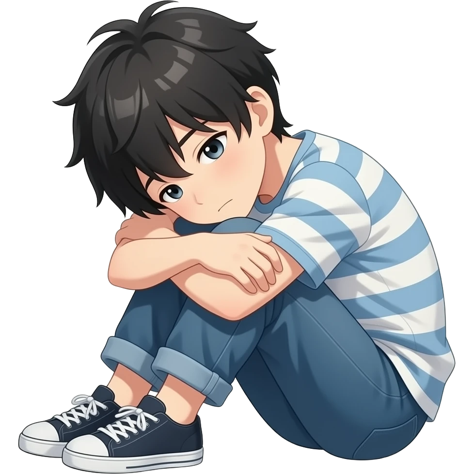 lonely anime boy curled up emoji