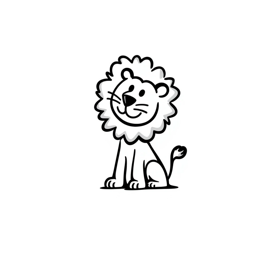 hand-drawn doodle of a lion, simple black lines, playful and minimal, in the style of a Notion doodle emoji
