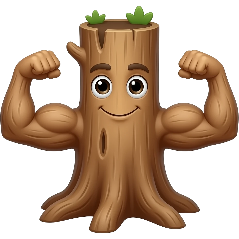 a tree trunk flexing muscles with a face emoji