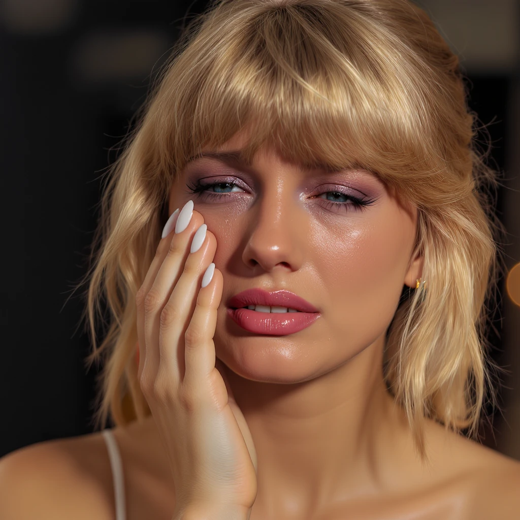 Taylor Swift crying, emotional expression, close-up, realistic style emoji