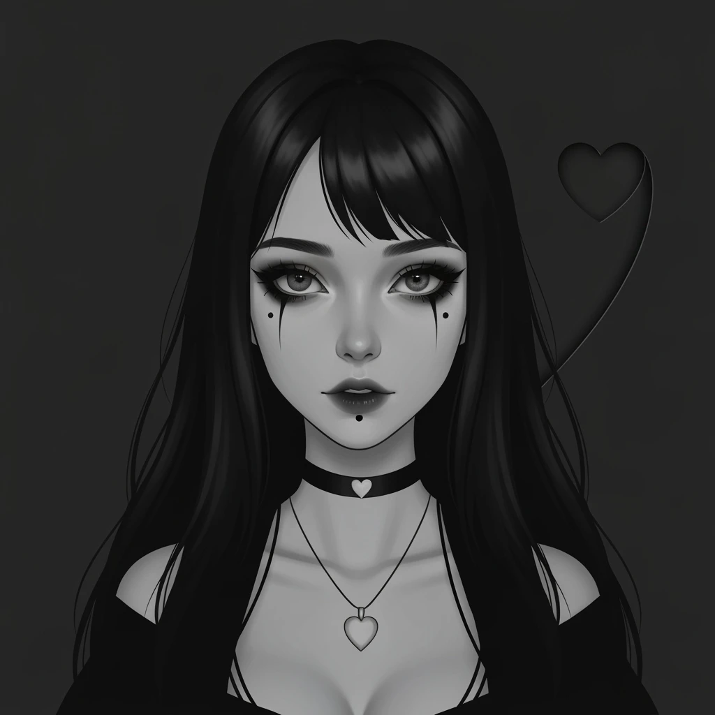 goth profile picture with a heart accent, cute, expressive, minimal, variation 2 emoji