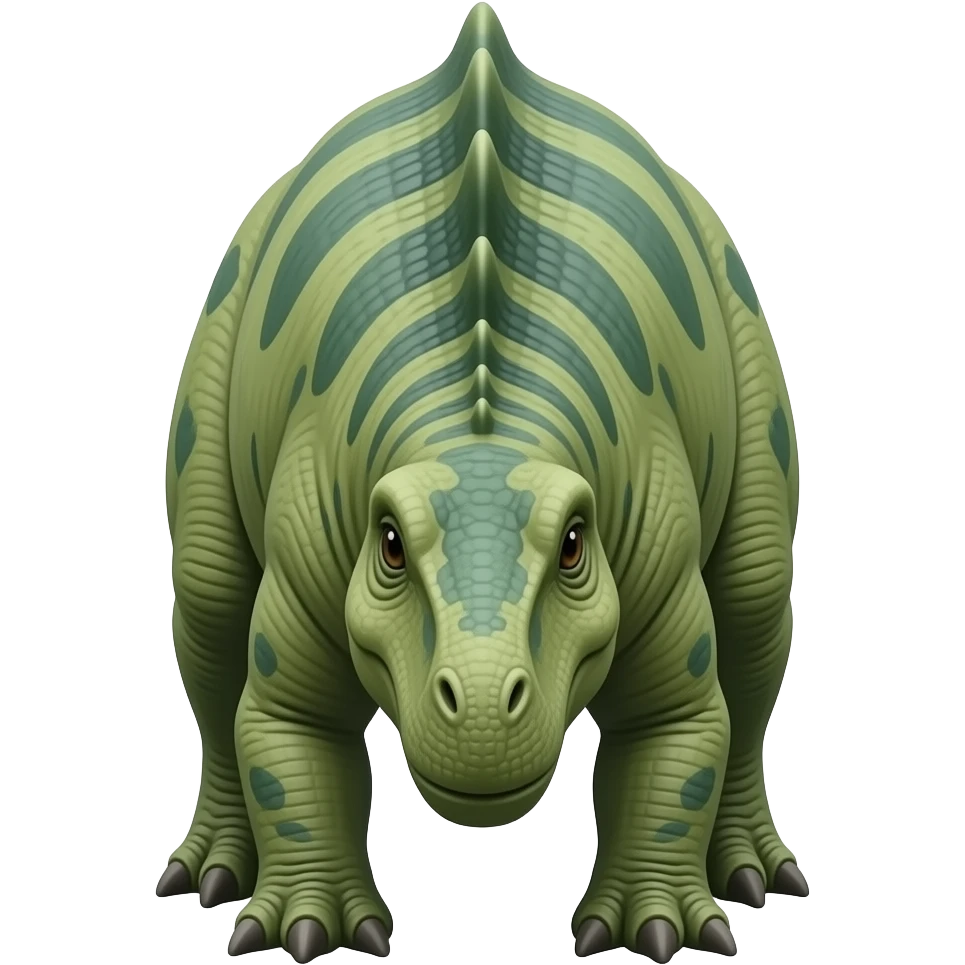 Green sauropod at the front showing at the camera emoji