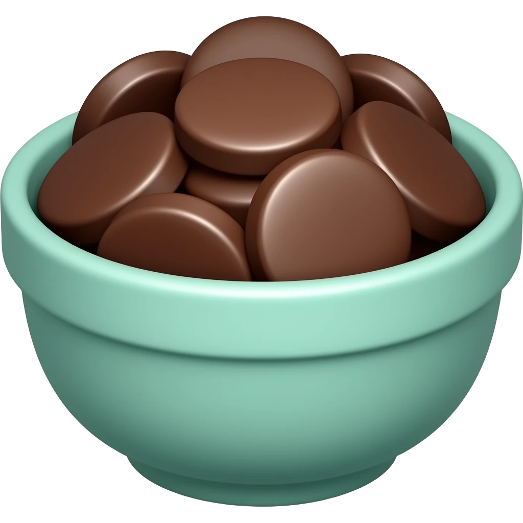 super realistic small teal bowl of chocolate circles emoji