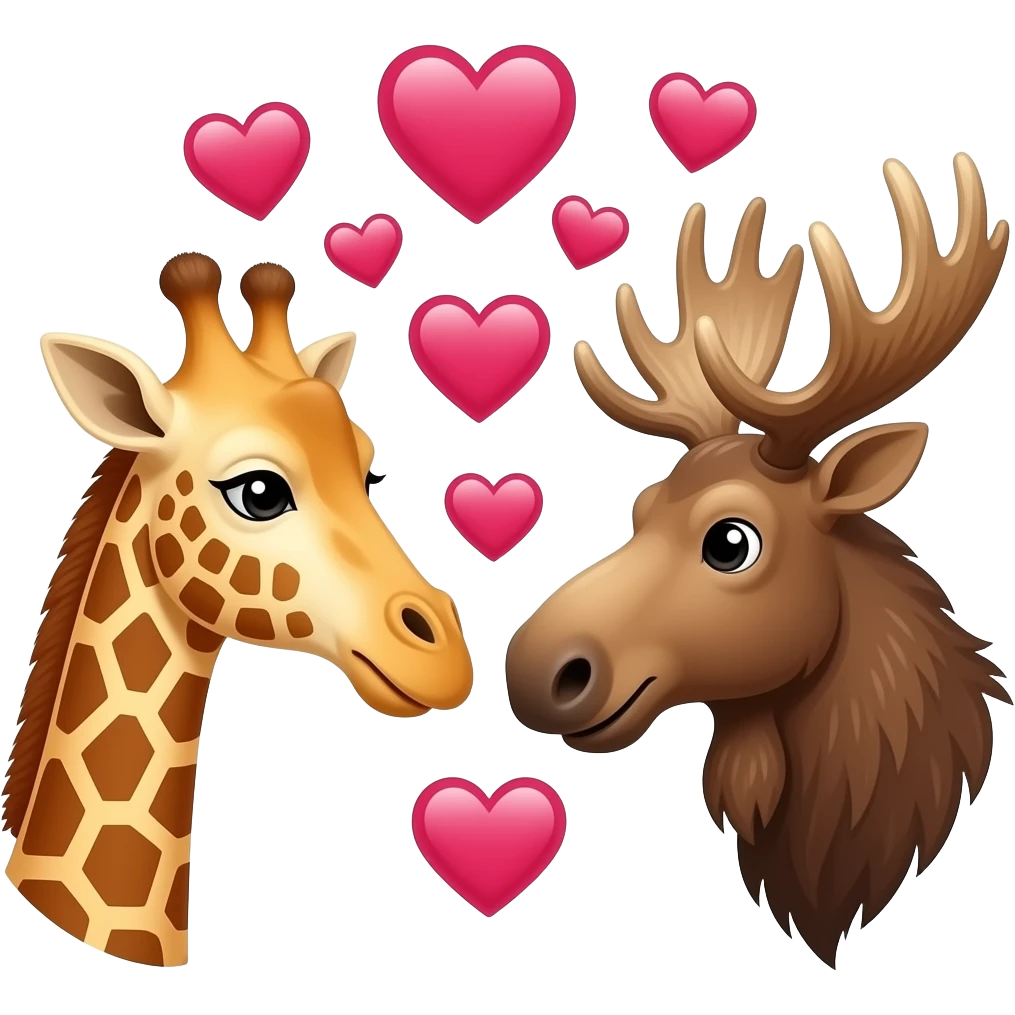 Giraffenkopf und Elchkopf schauen sich an und viele herzchen emoji