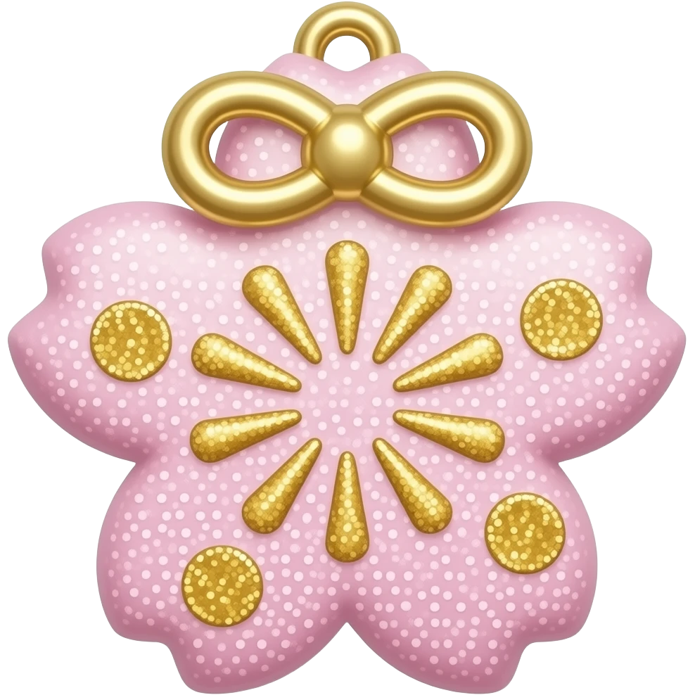 Pastel Sakura-pink and white omamori with shiny glittery gold emoji