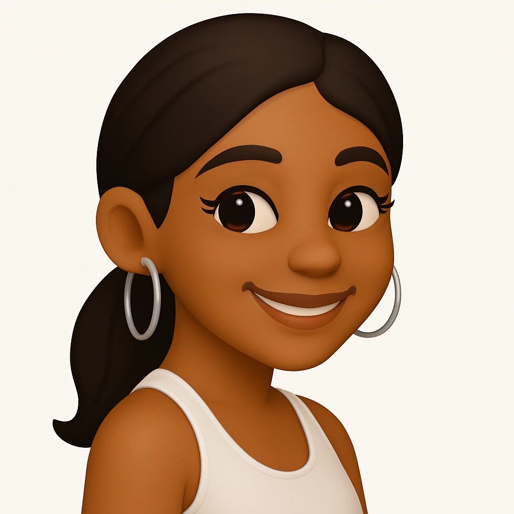 turn the second man in emoji style of the 1st image, match the facial features and match dressing style of the 2nd image, she is wearing white tank top lose, side pose emoji