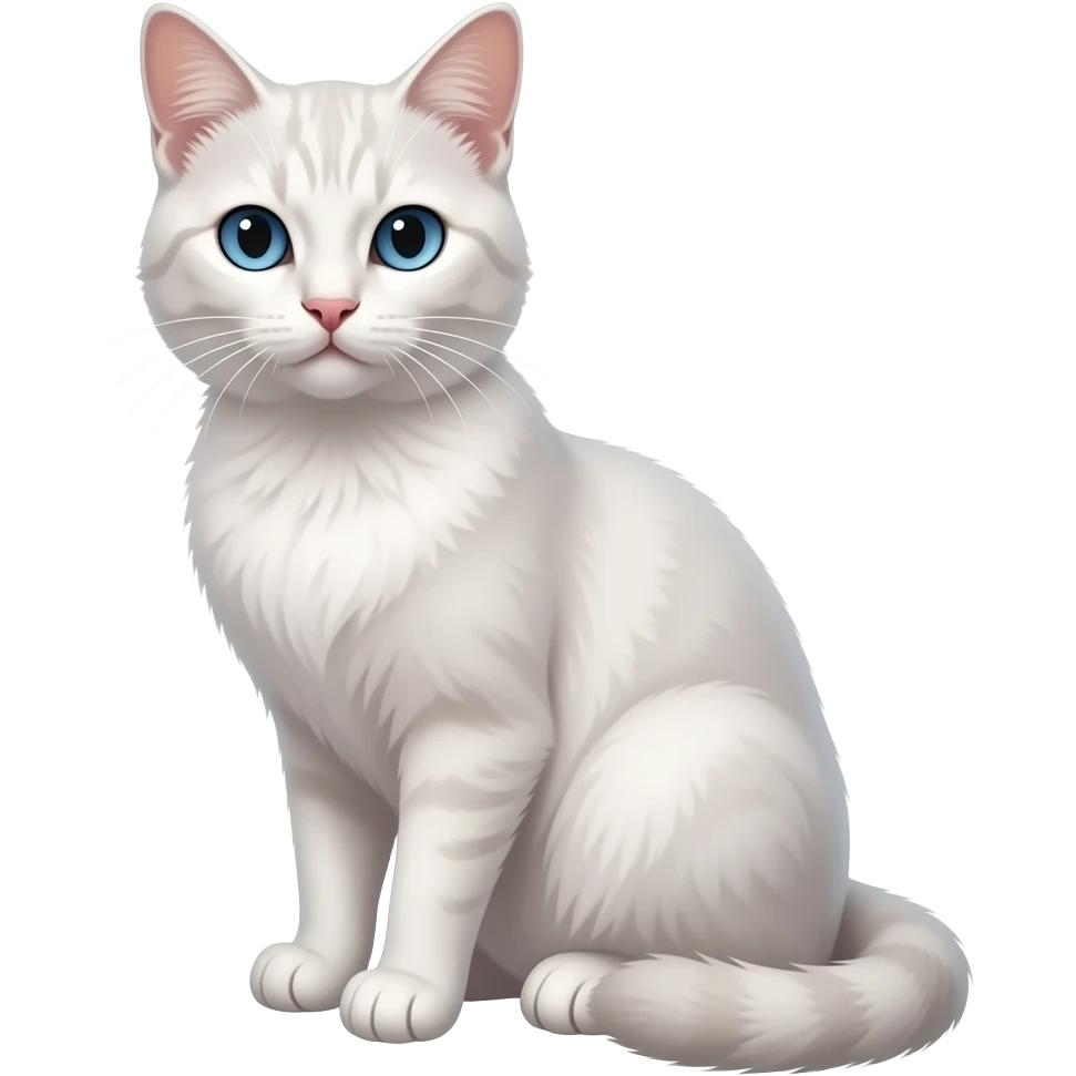 Realistic sitting slim beautiful fine aesthetic white cat with blue eyes emoji