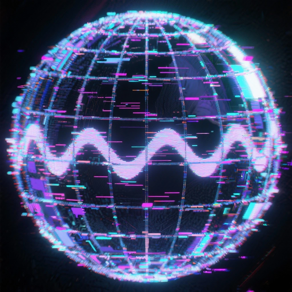 cyberwave glitch digital microscanner projection of these images but featuring no people, cyber hologram, abstract, experimental glitchy brutalist graphicwave,  style of anime - A massive sphere inside of a sphere inside of a inside of a inside ofa emoji