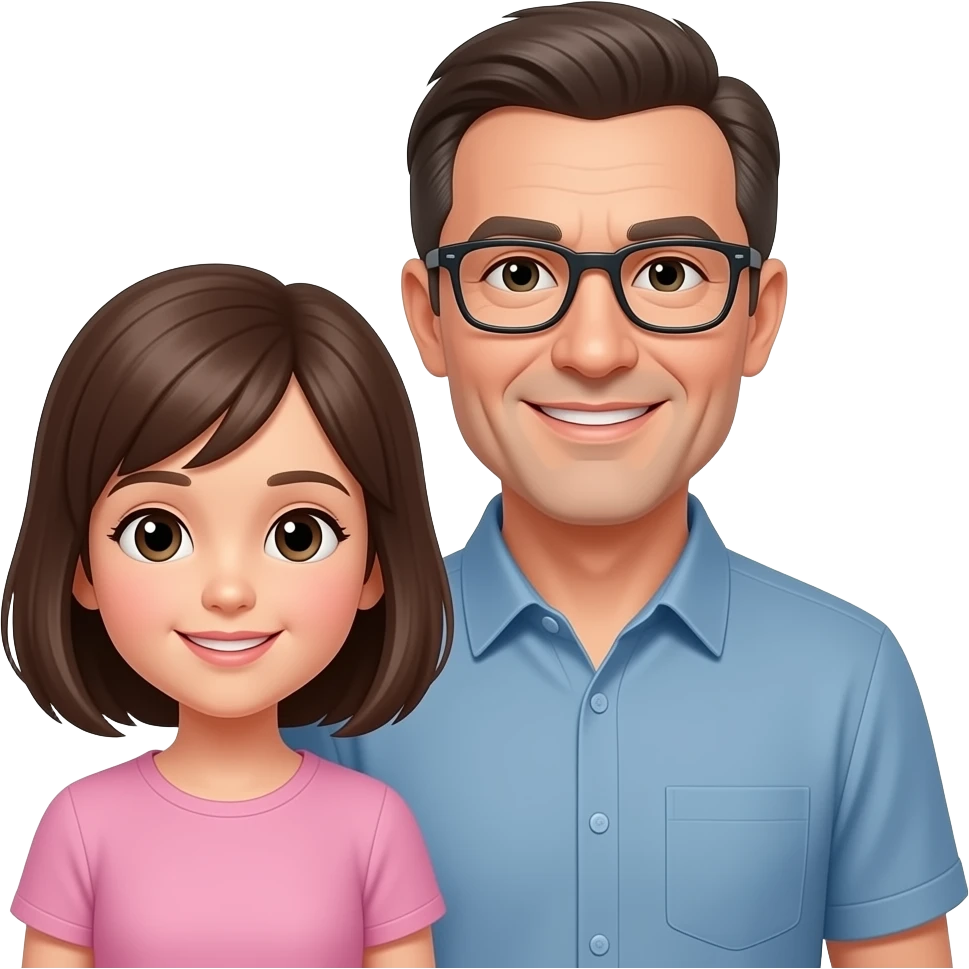 Papa calvo senza ochiali con la figlia senza occhiali emoji