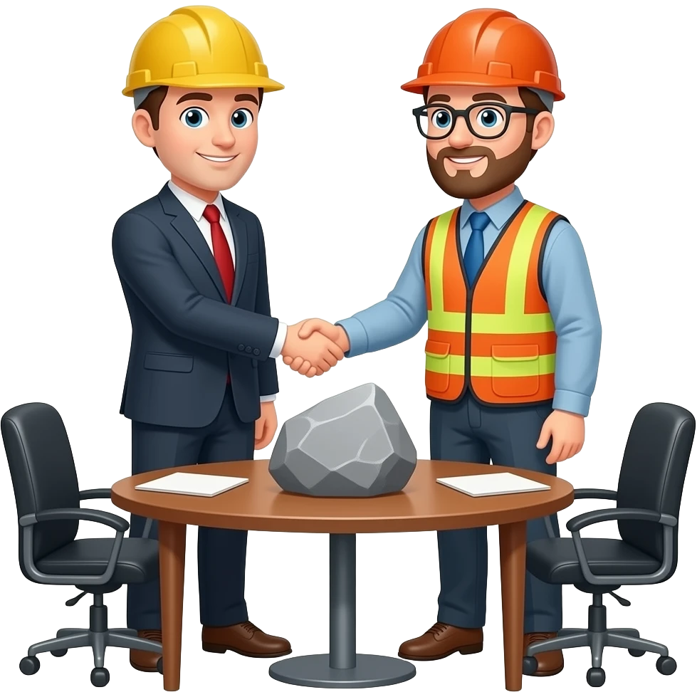 Engineer and geologist with rock meeting and shaking hands emoji