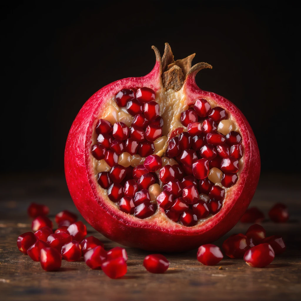 a pomegranate, realistic style, detailed seeds, vibrant red color emoji