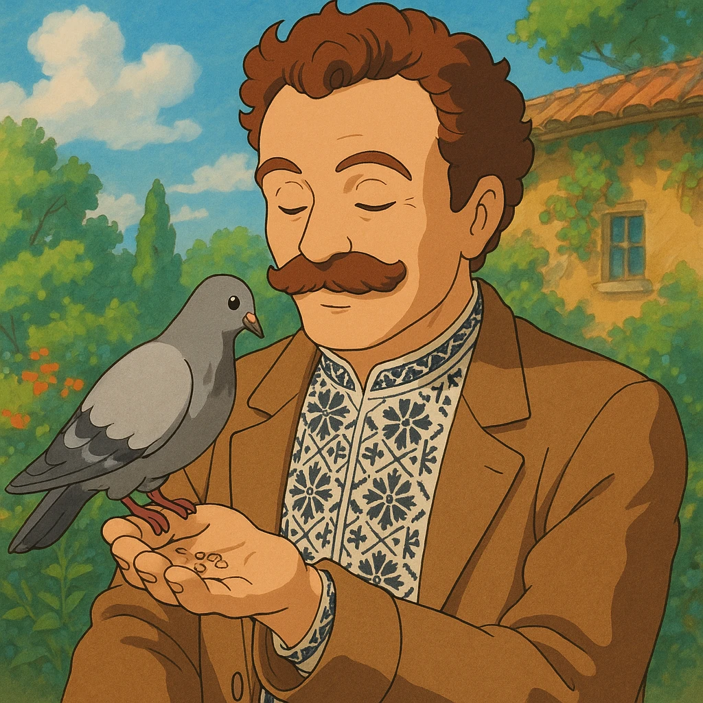 feeds a pigeon from his hand emoji