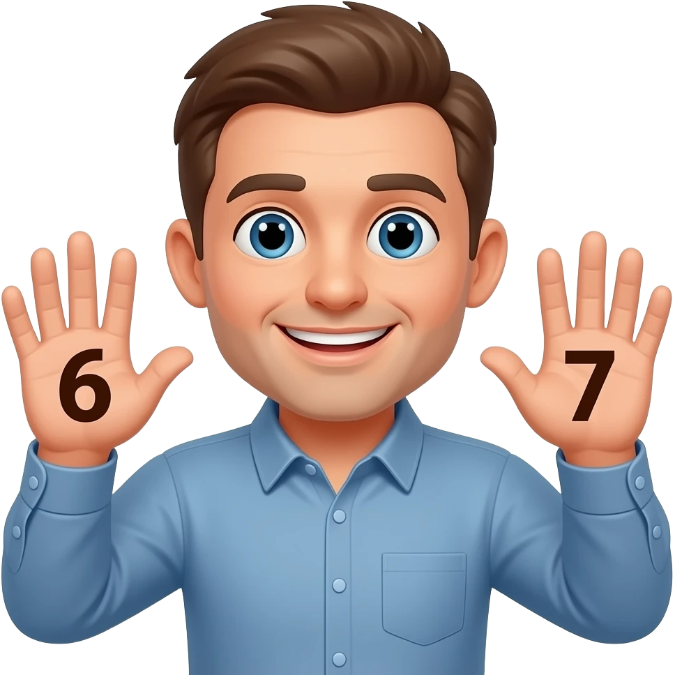 C'est un mec qui secoue ses mains et ses mains dedans il y a un 6 et un 7 emoji