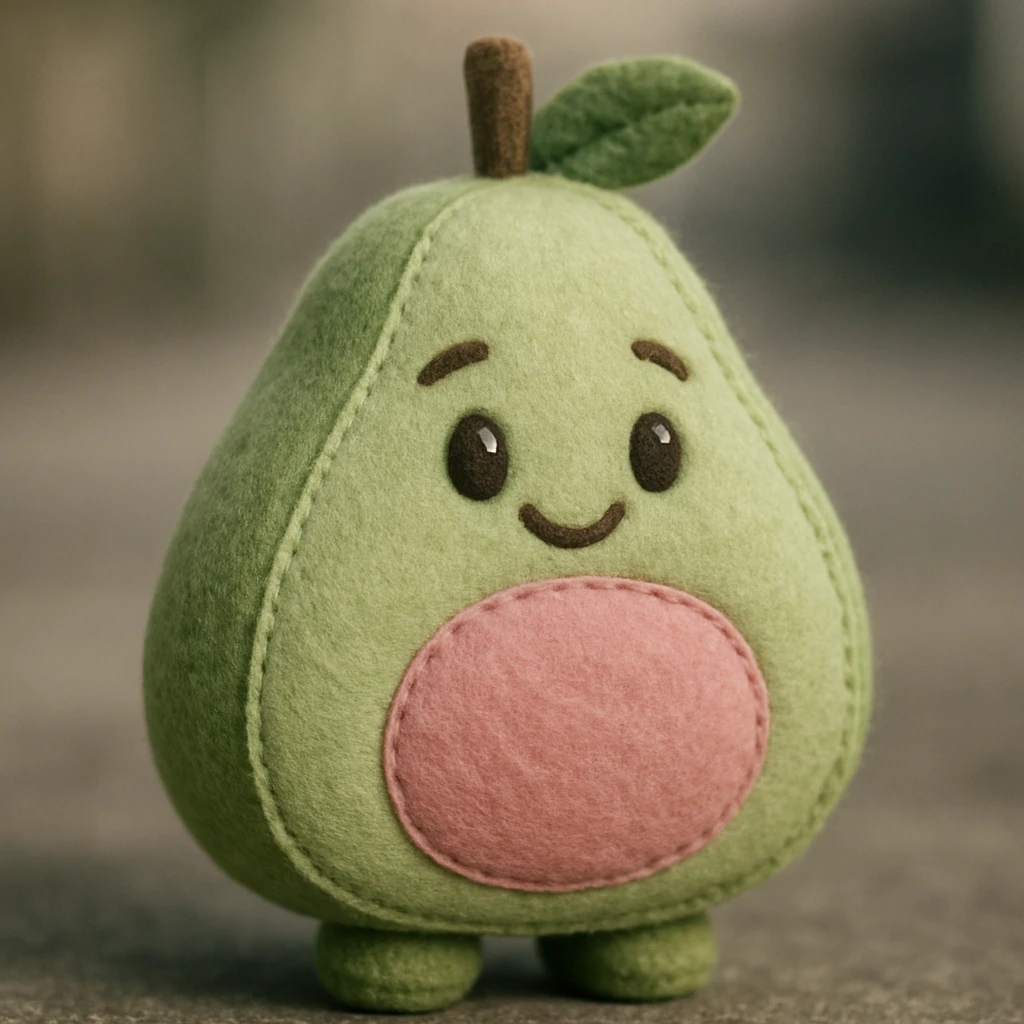 cute stuffed animal guava fruit, soft and plush, friendly face, pastel colors emoji