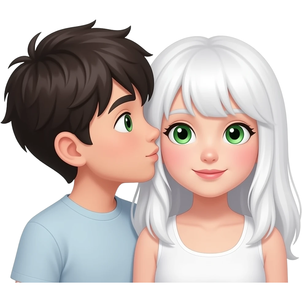 Pareja niño moreno besandose  y niña ojos verdes  blanca bonitos abrasados emoji