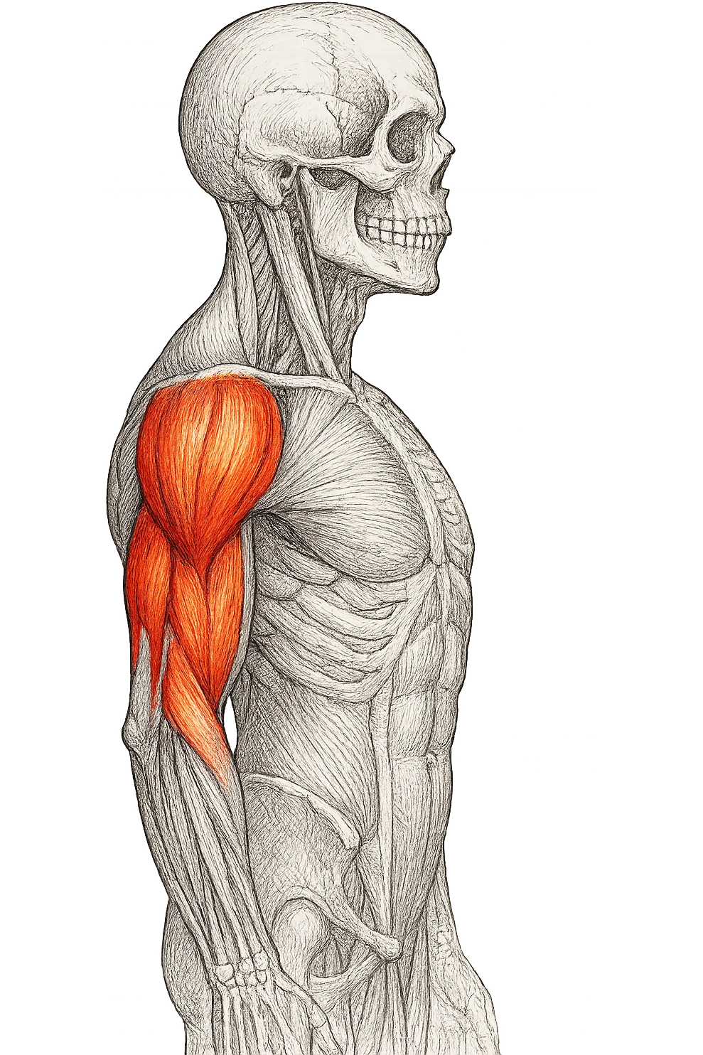 tricipite visto anatomicamente , colora solo il tricipite, il resto fallo in bianco e nero emoji